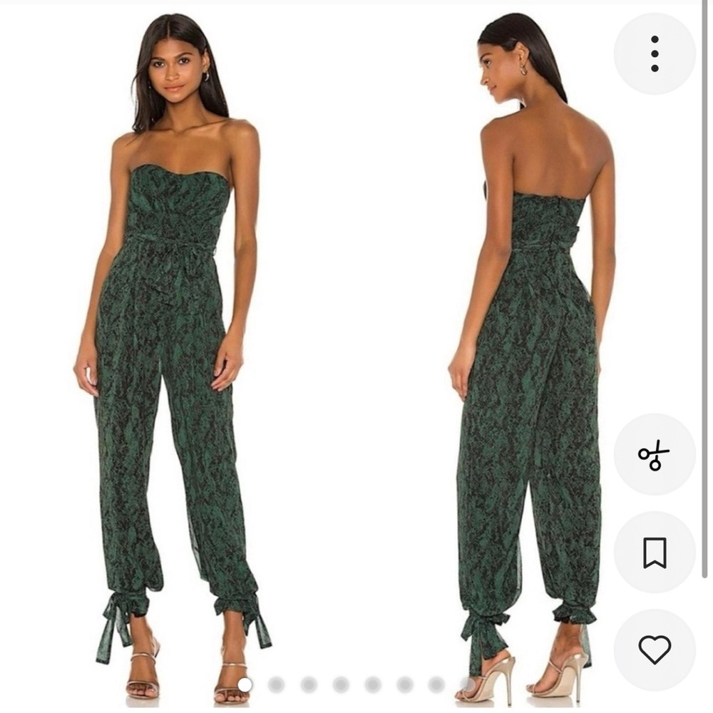 MICHAEL COSTELLO X REVOLVE GWENDOLYN JUMPSUIT EMERALD GREEN SNAKE PRINT SZ MED